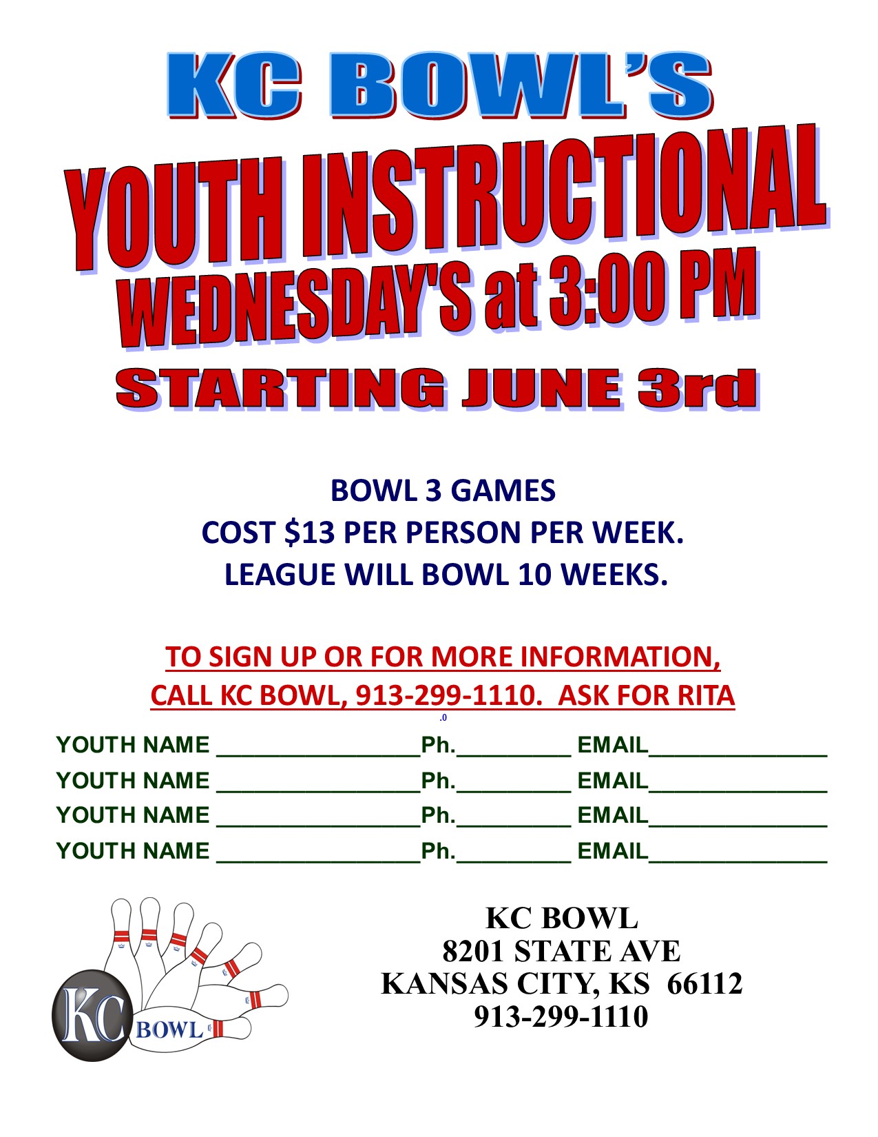 youth instructional: Wednesday's at 3:00PM